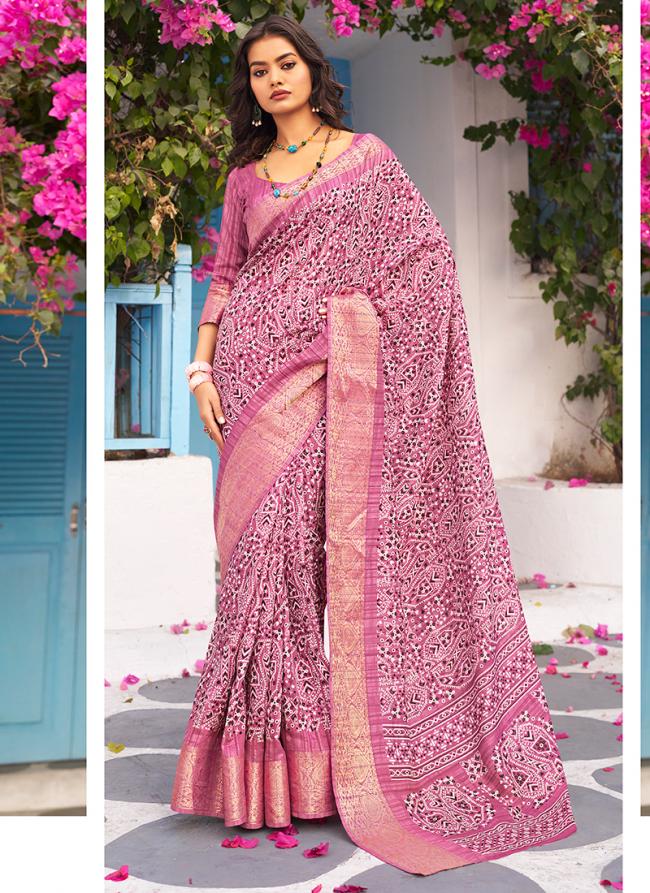Munga Silk Pink Party Wear Printed Saree